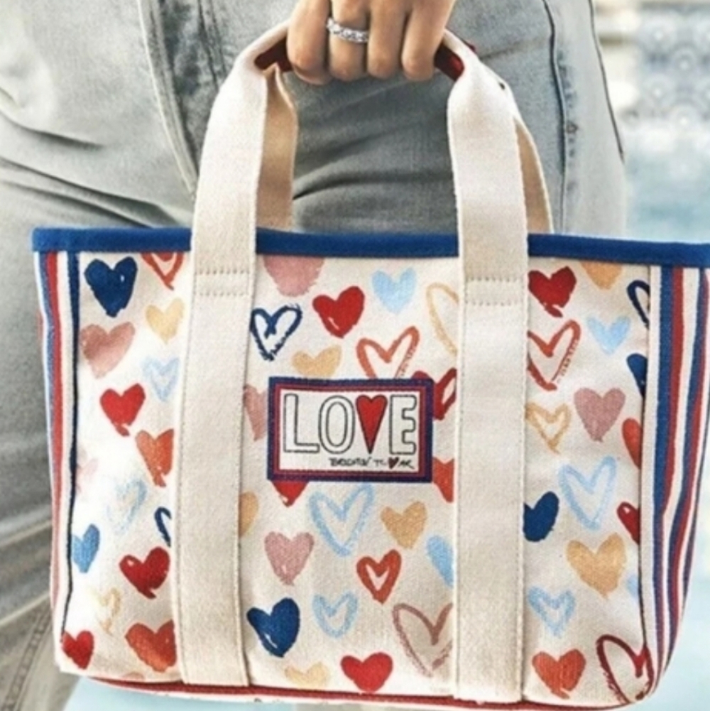 Brighton Mini Canvas Tote Red White And You With Hearts and Love Crossbody - Picture 4 of 7